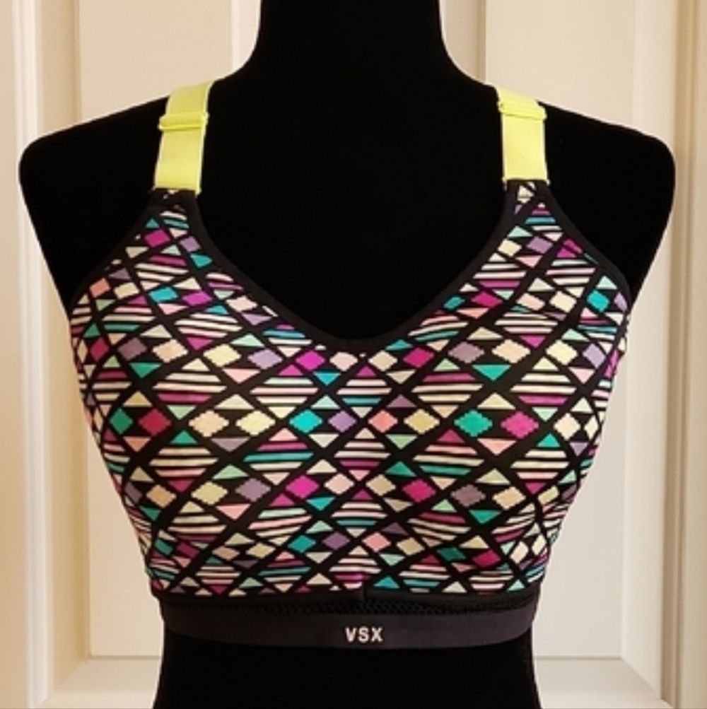 VICTORIA'S SECRET VSX Geometric Print Sports Bra With Neon Yellow Straps